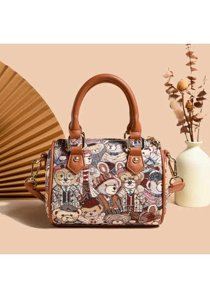 Kahverengi Işık Lüks Kıdemli Sense Taşınabilir, Moda Boston Yastık Çanta, Bir Omuz Çapraz Vücut, Kadınlar Için Sevimli Ayı Desen Çanta (Yurt Dışından) indirimleri