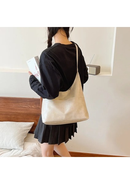 Pirinç Beyaz Büyük Bayanlar Alışveriş Vintage Çanta Boston Çanta Tote El Basit Üst Kolu Deri Çanta Kadın Çanta Boyutu Tote (Yurt Dışından) fırsatları