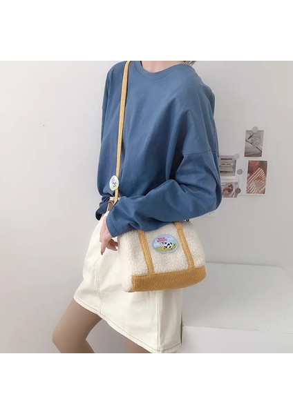 Çiçekler Broşlu Peluş Kadife Kadife Kadın Küçük Boston Çantaları Sevimli Messenger Çanta Tatlı Omuz Çantaları Güzel Kızlar Için Küçük Günlük Çanta Tote (Yurt Dışından) modelleri