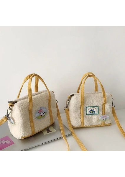 Çiçekler Broşlu Peluş Kadife Kadife Kadın Küçük Boston Çantaları Sevimli Messenger Çanta Tatlı Omuz Çantaları Güzel Kızlar Için Küçük Günlük Çanta Tote (Yurt Dışından) indirimleri