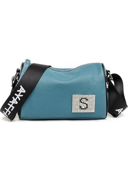 Gök Mavisi Aliwood Trendy Basit Boston Kadın Çanta Hakiki Deri Kadın Crossbody Çanta Mektup Bayanlar Omuz Çantası Yüksek Tasarımcı Çanta (Yurt Dışından)
