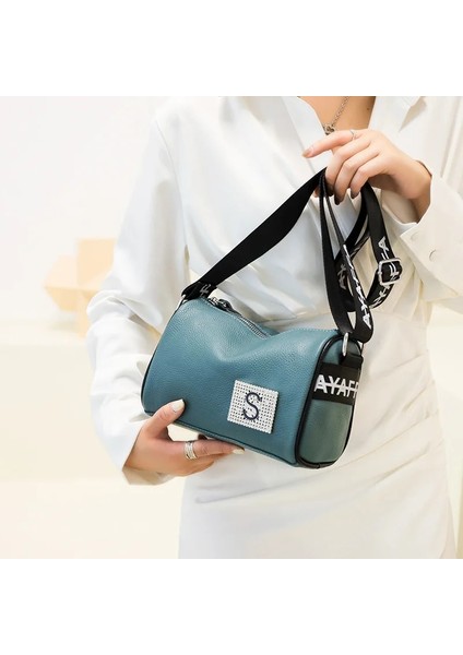 Gök Mavisi Aliwood Trendy Basit Boston Kadın Çanta Hakiki Deri Kadın Crossbody Çanta Mektup Bayanlar Omuz Çantası Yüksek Tasarımcı Çanta (Yurt Dışından)
