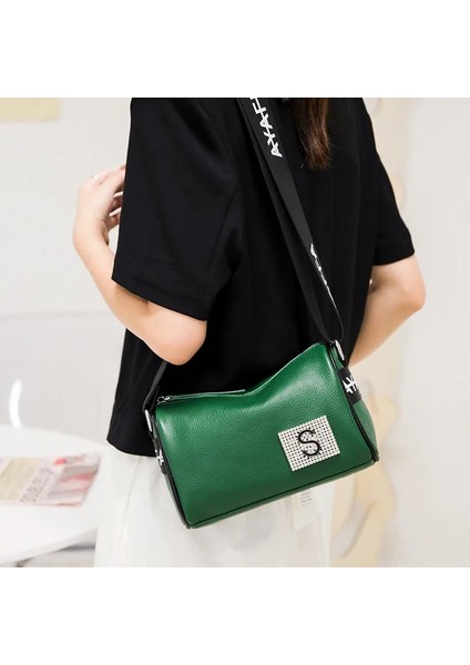 Gök Mavisi Aliwood Trendy Basit Boston Kadın Çanta Hakiki Deri Kadın Crossbody Çanta Mektup Bayanlar Omuz Çantası Yüksek Tasarımcı Çanta (Yurt Dışından)