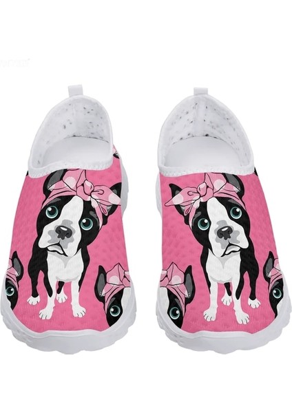 SPF1583AA 45 Instantarts Güzel Boston Terrier Tasarım Çiçek Baskı Yaz Açık Hava Nefes Alabilen Örgü Ayakkabı Salya Çantalı Yumuşak Slip On Ayakkabı (Yurt Dışından)