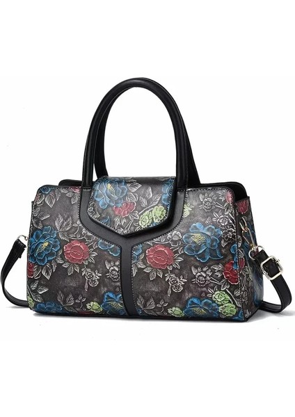 Gösterildiği Gibi 3 Moda Omuz Çantası Kadınlar Için Retro Çiçek Desen Taşınabilir Satchel Pu Işe Gidiş Lüks Boston Kadın Crossbody Çanta (Yurt Dışından)