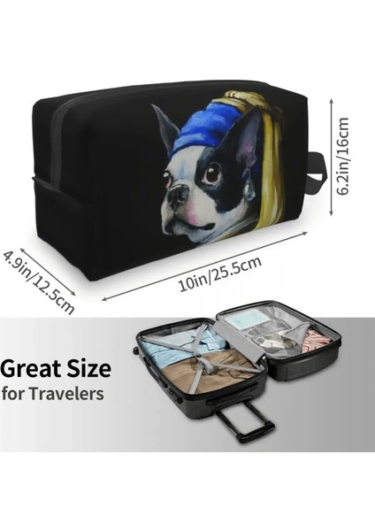 Hzb-A-41 25.5X16X12.5CM Inci Küpeli Makyaj Çantası Kadınlar Için Seyahat Kozmetik Organizatör Moda Karikatür Boston Terrier Köpek Saklama Tuvalet Çantaları (Yurt Dışından) indirimleri