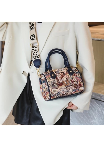 Mavi Moda Boston Yastık Çanta, Hafif Lüks Kıdemli Sense Taşınabilir, Bir Omuz Çapraz Vücut, Kadınlar Için Sevimli Ayı Desen Çanta (Yurt Dışından) modelleri
