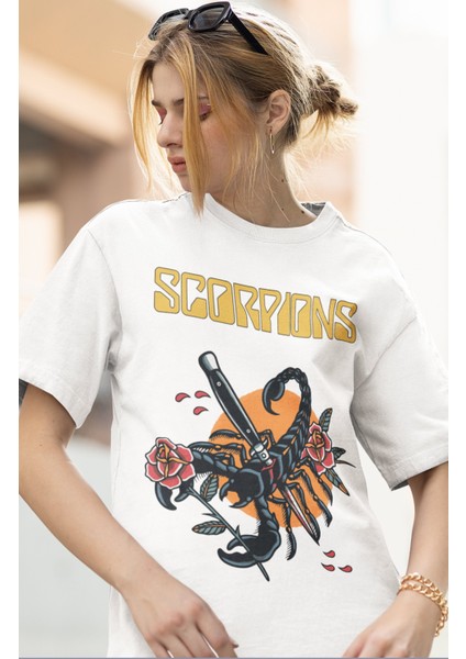 Oversize Scorpions Baskılı Tişört, Rock Metal Temalı T-Shirt fiyatları
