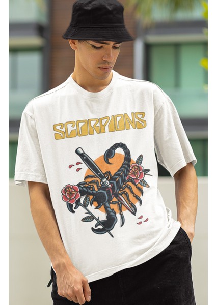 Oversize Scorpions Baskılı Tişört, Rock Metal Temalı T-Shirt modelleri