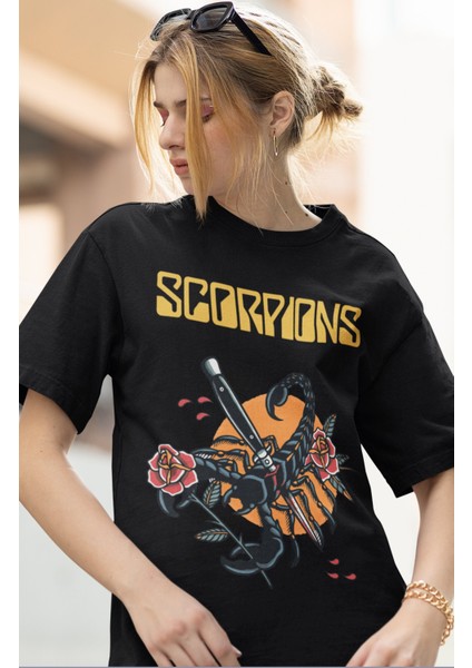 Oversize Scorpions Baskılı Tişört, Rock Metal Temalı T-Shirt modelleri