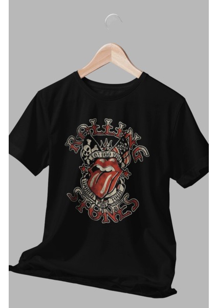 Rolling Stones Baskılı T-Shirt, Unisex Rock Metal Müzik Temalı Tişört