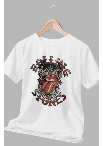 Rolling Stones Baskılı T-Shirt, Unisex Rock Metal Müzik Temalı Tişört