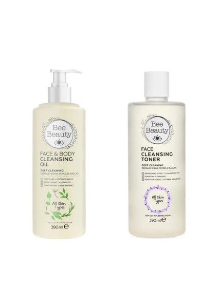 Yüz & Vücut Temizleme Yağı 390 ml - Bee Beauty Yüz Temizleme Toniği 390 ml 2'li Set