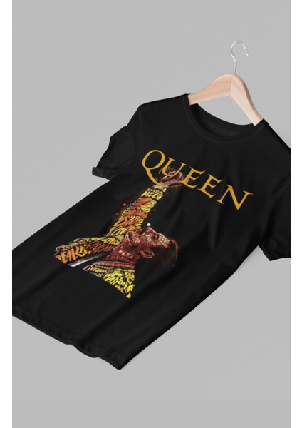 Unisex Oversize Queen Baskılı Tişört, Rock Metal Temalı T-Shirt