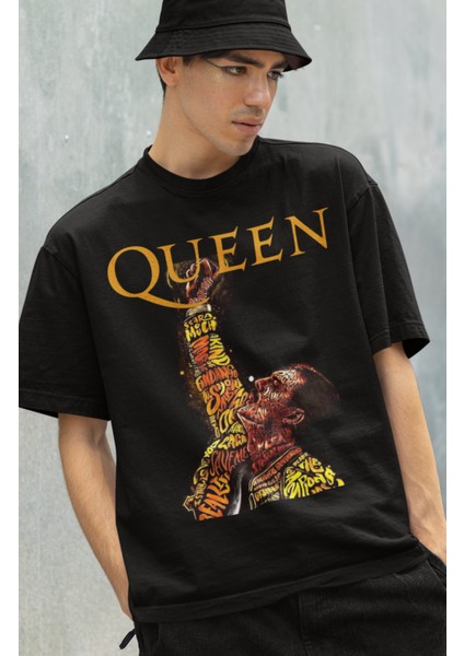 Unisex Oversize Queen Baskılı Tişört, Rock Metal Temalı T-Shirt fiyatları