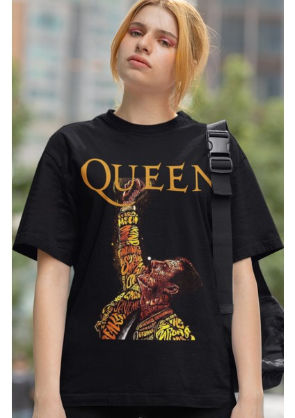 Unisex Oversize Queen Baskılı Tişört, Rock Metal Temalı T-Shirt modelleri