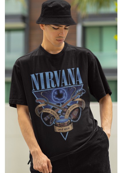 Unisex Oversize Nirvana Baskılı Tişört, Rock Metal Temalı T-Shirt