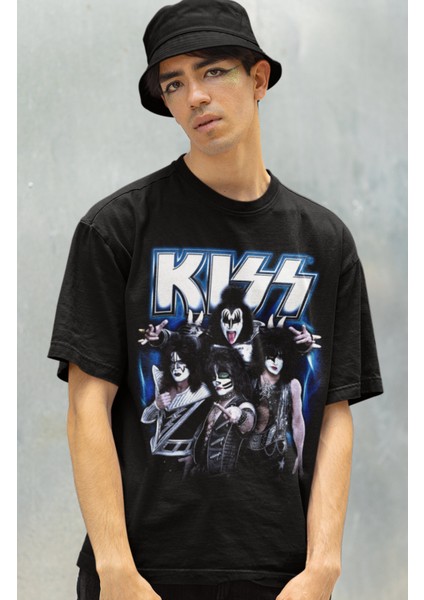 Kiss Baskılı T-Shirt, Unisex Rock Metal Müzik Temalı Tişört