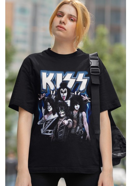 Kiss Baskılı T-Shirt, Unisex Rock Metal Müzik Temalı Tişört