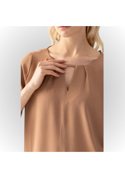 Kadın Vizon Damla Yaka Yarım Kol Salaş Kesim Aerobin Tunik indirimleri