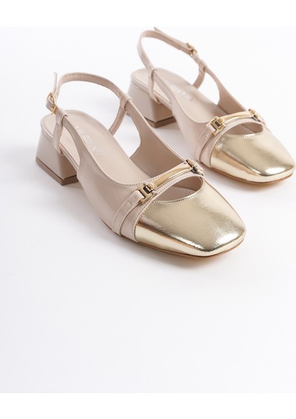 MBBTR401-DR Kadın Arkası Açık Toka Detay Küt Burun Dore Sandalet & Babet fiyatları