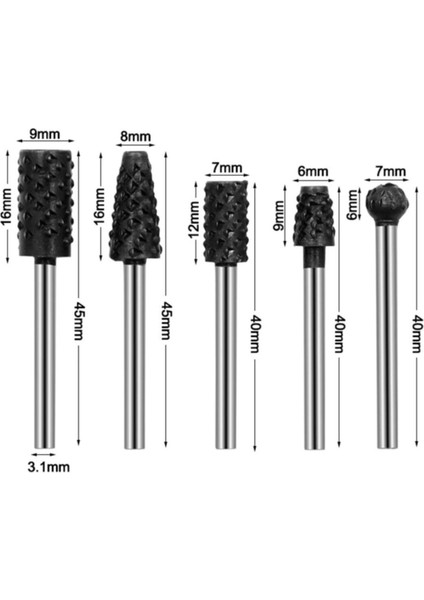 5 Parça Hss Ahşap Için Törpü Freze Uç Seti Dremel Benzeri Gravür Makinası Için Kalıpçı 3.17MM Sap