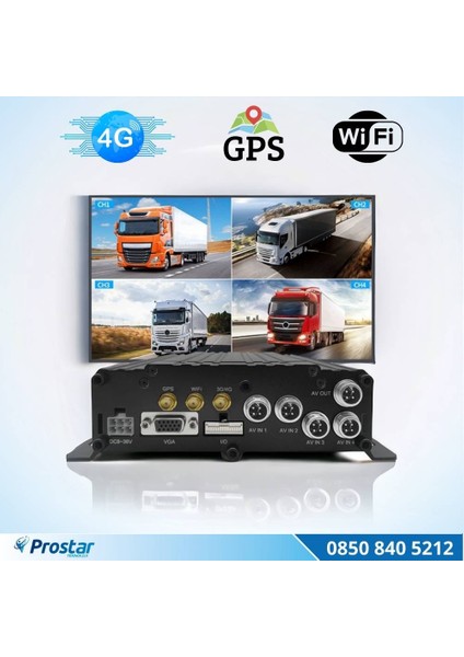 Uzaktan Izlemeli 4 Kanal 1080P Gps 4g Wıfı  B6204 Profesyonel Hd