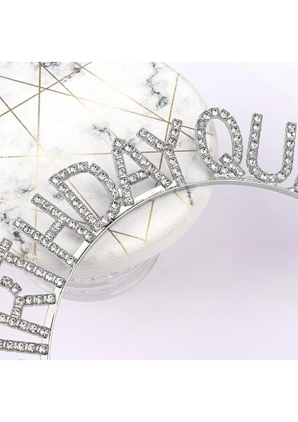 Colezium15 Gümüş Renk Kristal Taşlı Parlak Birthday Queen Yazılı Kraliçe Taç 16X17 cm (Clz) fırsatları