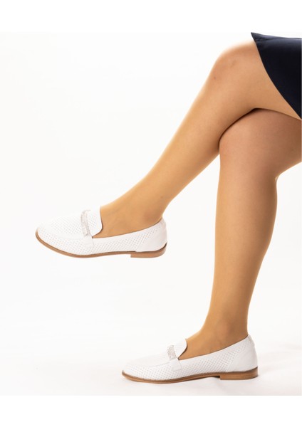 Kadın Hakiki Deri Günlük Şık Tokalı Klasik Loafer Babet Ayakkabı