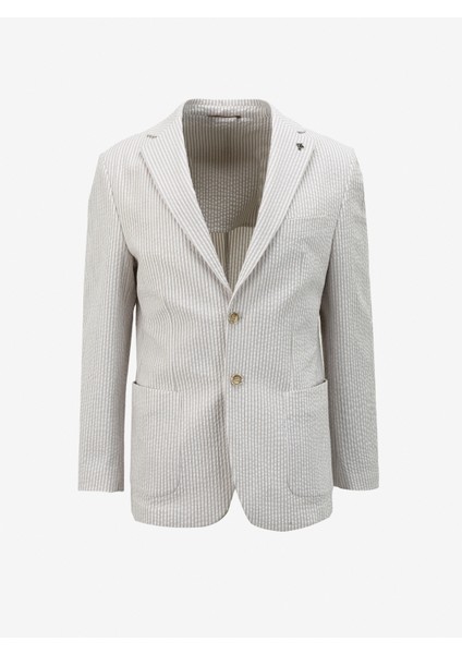 Bej Erkek Mono Yaka Basic Çizgili Ceket F4SM-CKT 0782