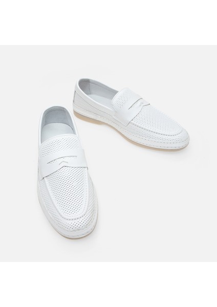 Hakiki Deri Beyaz Erkek Loafer