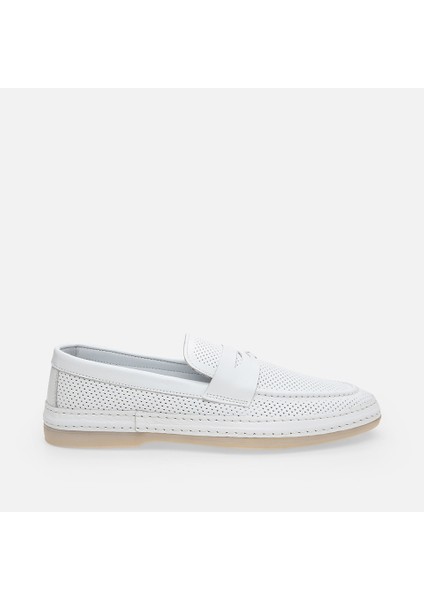 Hakiki Deri Beyaz Erkek Loafer