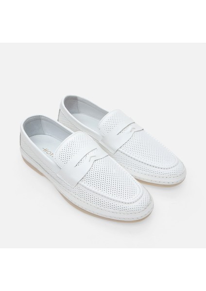Hakiki Deri Beyaz Erkek Loafer