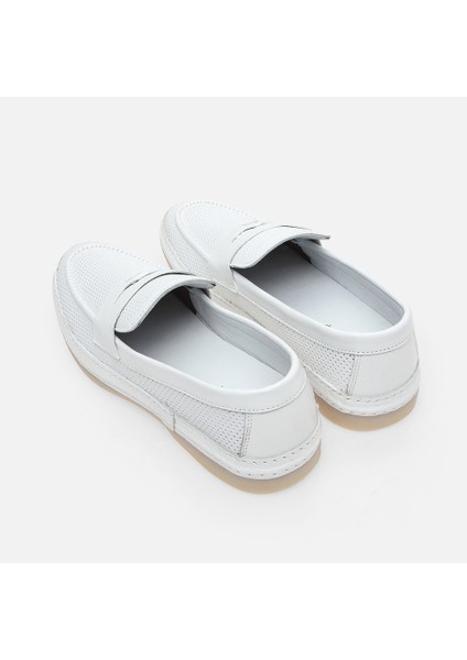 Hakiki Deri Beyaz Erkek Loafer