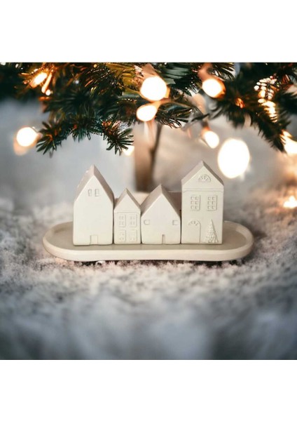 4'lü Country Evleri Mum Silikon Kalıp Seti ( 5-8 cm Arası Mumlar )