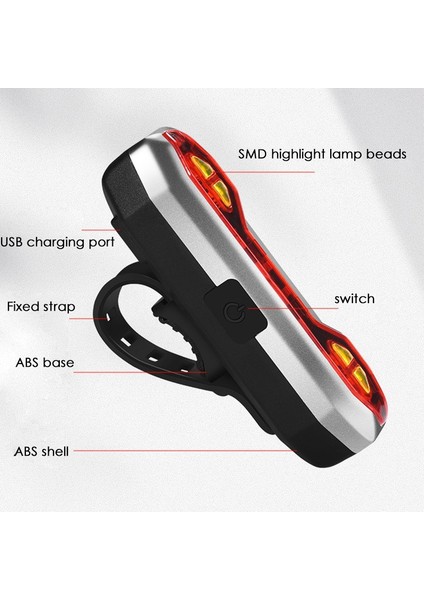 USB Şarj Edilebilir Bisiklet Kuyruk Işığı, Ipx3 Su Geçirmez Ultra Parlak LED Bisiklet Arka Işık, 5 Işık Modu (Yurt Dışından)