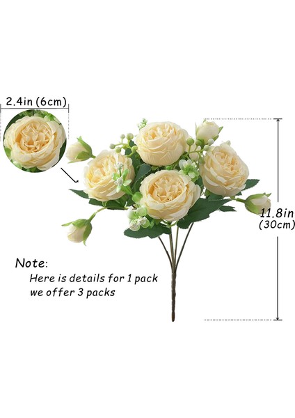 Dekorasyon Için 3 Demet Yapay Çiçek Gül Sahte Buket Dekor Çiçek Düzenlemeleri Düğün Şampanya (Yurt Dışından) fiyatları