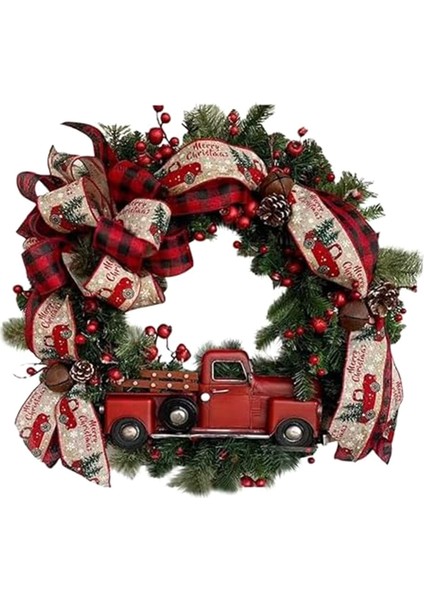 Kırmızı Kamyon Noel Çelenkler Ön Kapı Için Rustik Noel Resif Noel Çelenk Noel Çelenk Süslemeleri (Yurt Dışından)