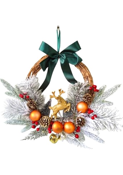 Ön Kapı Için Noel Ren Geyiği Çelenkleri Noel Topu Çam Kozalakları ile Yapay Noel Çelenk Çanları Noel Kapı (Yurt Dışından)