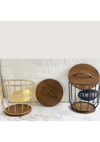 Ahşap Kapaklı Kahve Tutucu, Kapasiteli Kahve Saklama Kabı Sepeti, Tezgah Için Yuvarlak Kahve Tutucu Kılıfı, Altın,запасные Части Для Кофемашины (Yurt Dışından) fırsatları