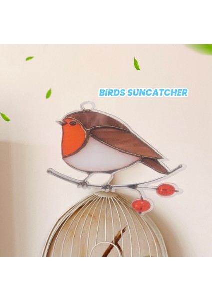 Tel Üzerinde Çok Renkli Kuşlar Asılı Yüksek Lekeli Akrilik Suncatcher Pencere Paneli Ev Odası Dekoru-Oturan Robin,декоративные Подарки (Yurt Dışından) modelleri