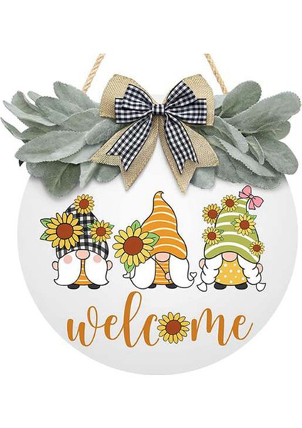 Ön Kapı Için Hoş Geldiniz Tabelaları - Kapı Dekorları Tatiller Için Duvar Süslemeleri - Cüceler, Ayçiçekleri, Beyaz Fiyonklu Duvar Dekoru,декоративные Подарки (Yurt Dışından)