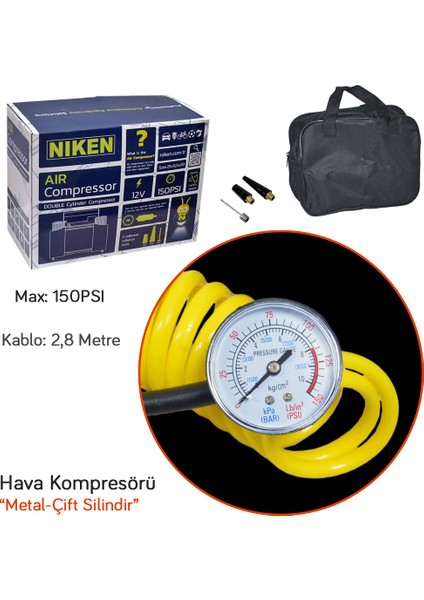 Hava Kompresörü 150 Psi Metal Çift Silindir