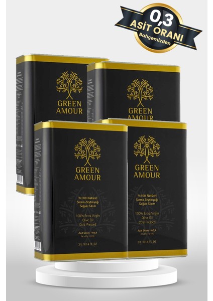 Green Amour  12 Litre (4’lü 3lt) %100 Naturel Sızma Zeytinyağı