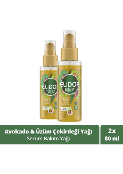 Doğanın Enerjisi Serum Saç Bakım Yağı Avokado ve Üzüm Çekirdeği Yağı Güçlendirici ve Parlaklık Kazandırıcı 80 ml x2 Adet