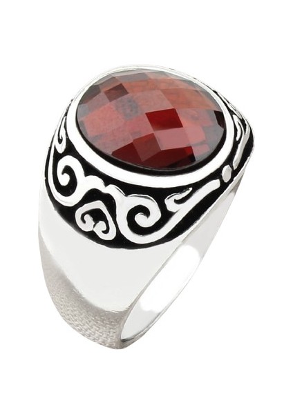 Erkek Yüzük Gümüş 925 Desenli Kare Taşlı