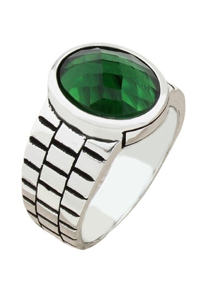 Erkek Yüzük Gümüş 925 Desenli Kare Taşlı