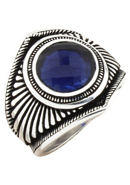 Erkek Yüzük Gümüş 925 Desenli Kare Taşlı