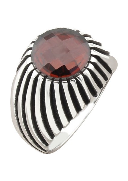 Erkek Yüzük Gümüş 925 Desenli Kare Taşlı