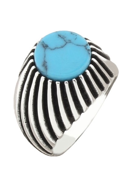 Erkek Yüzük Gümüş 925 Desenli Kare Taşlı